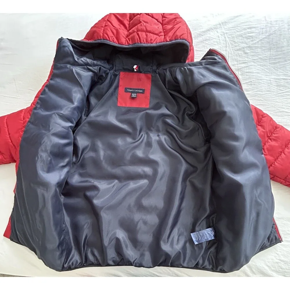 NWOT Tommy Hilfiger Kids Red Hooded Puffer Jacket Coat Boys Girls M 10/12